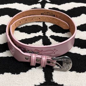 Silver Creek Collection Pink Boho Western Needlepoint Tapestry Belt Vintage